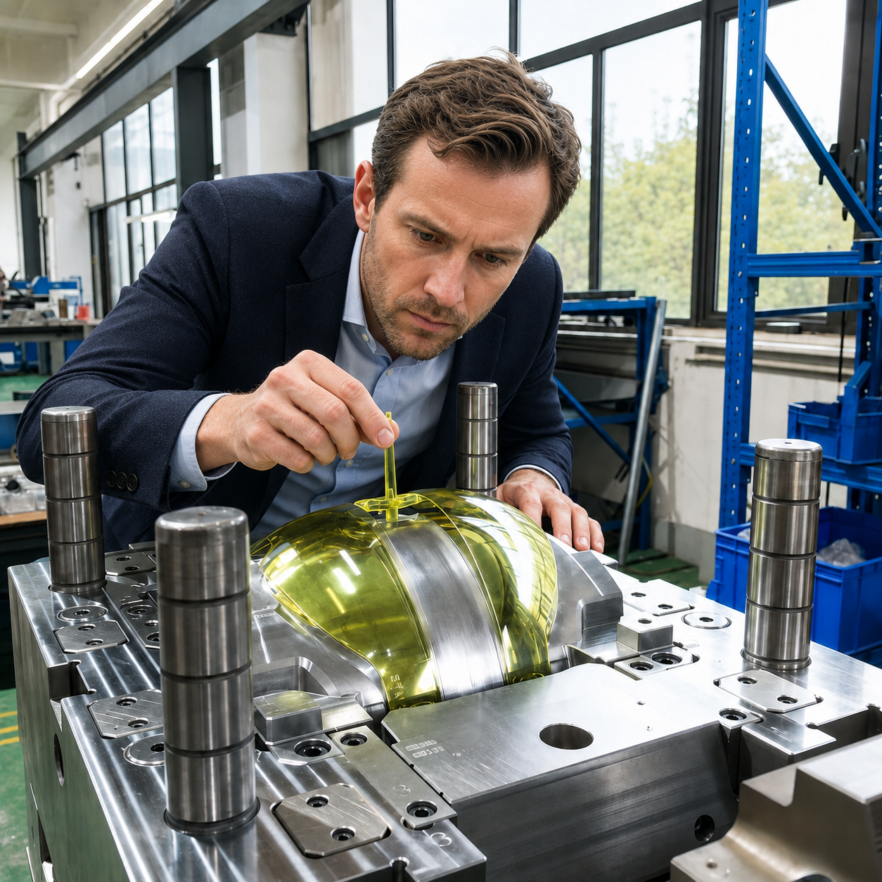 Customer inspecting precision mold tooling at Protek
